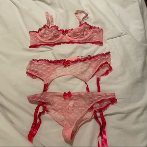 Dolls Kill Sugar Thrillz | Lingerie 3 piece set Pink with hearts